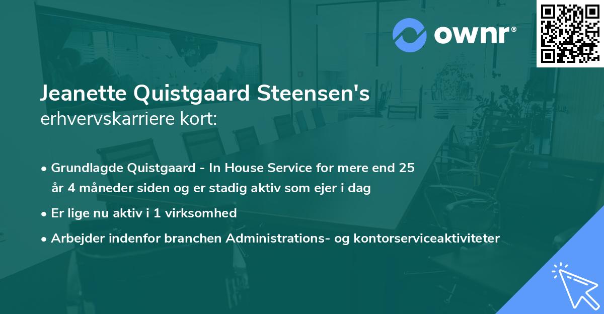 Jeanette Quistgaard Steensen's erhvervskarriere kort