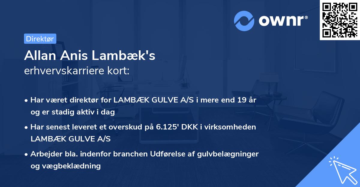 Allan Anis Lambæk's erhvervskarriere kort