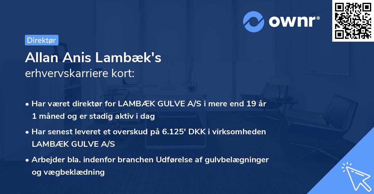 Allan Anis Lambæk's erhvervskarriere kort