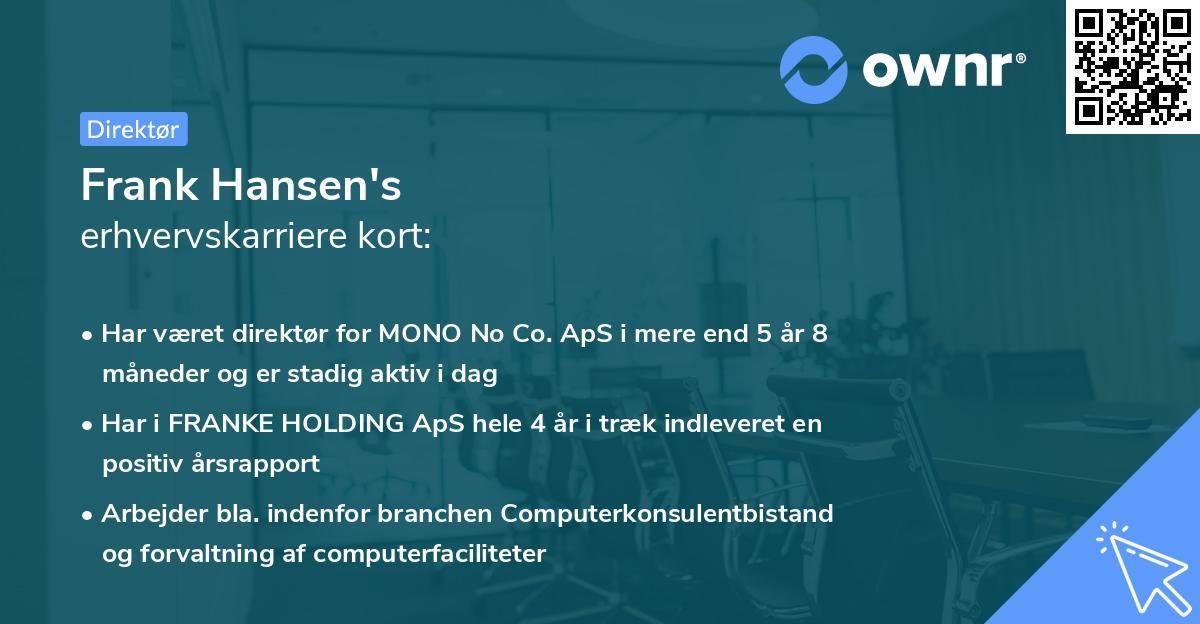 Frank Hansen's erhvervskarriere kort