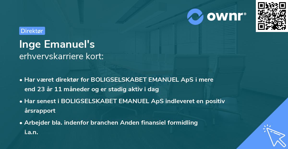 Inge Emanuel's erhvervskarriere kort