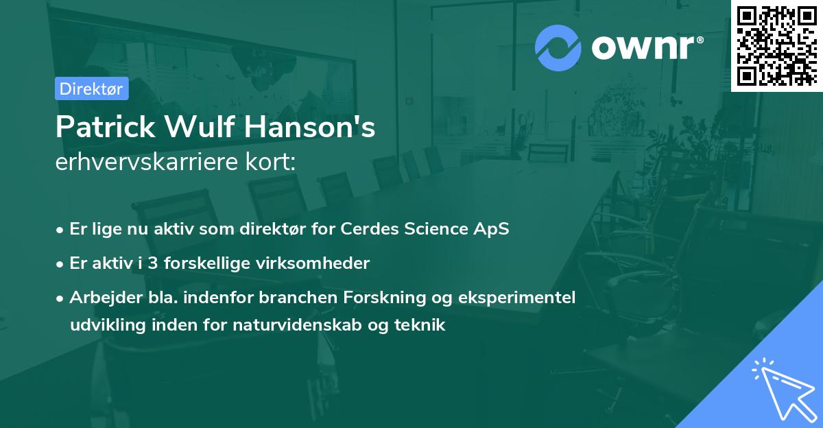 Patrick Wulf Hanson's erhvervskarriere kort