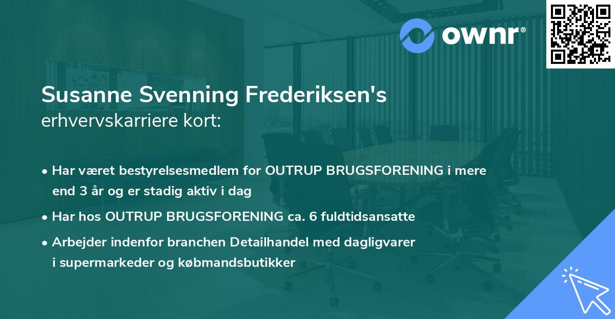 Susanne Svenning Frederiksen's erhvervskarriere kort