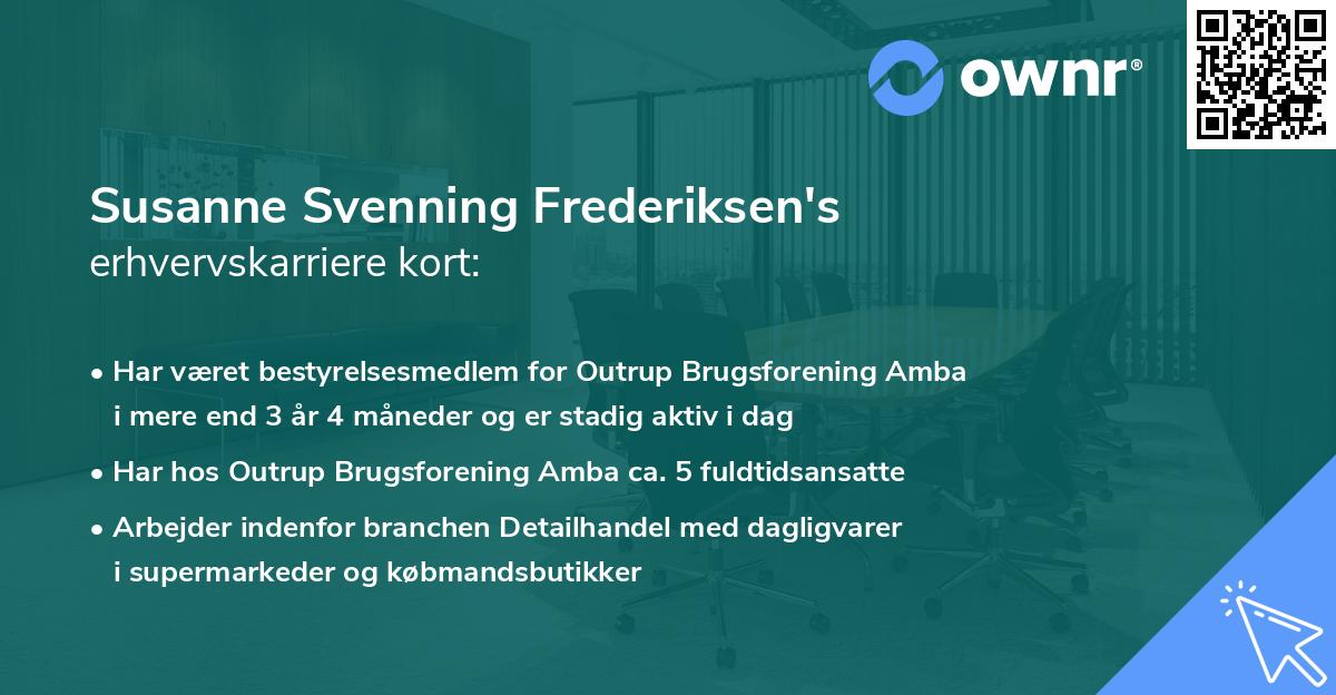 Susanne Svenning Frederiksen's erhvervskarriere kort