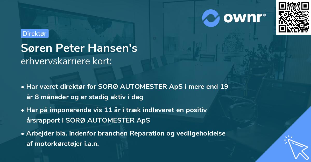 Søren Peter Hansen's erhvervskarriere kort