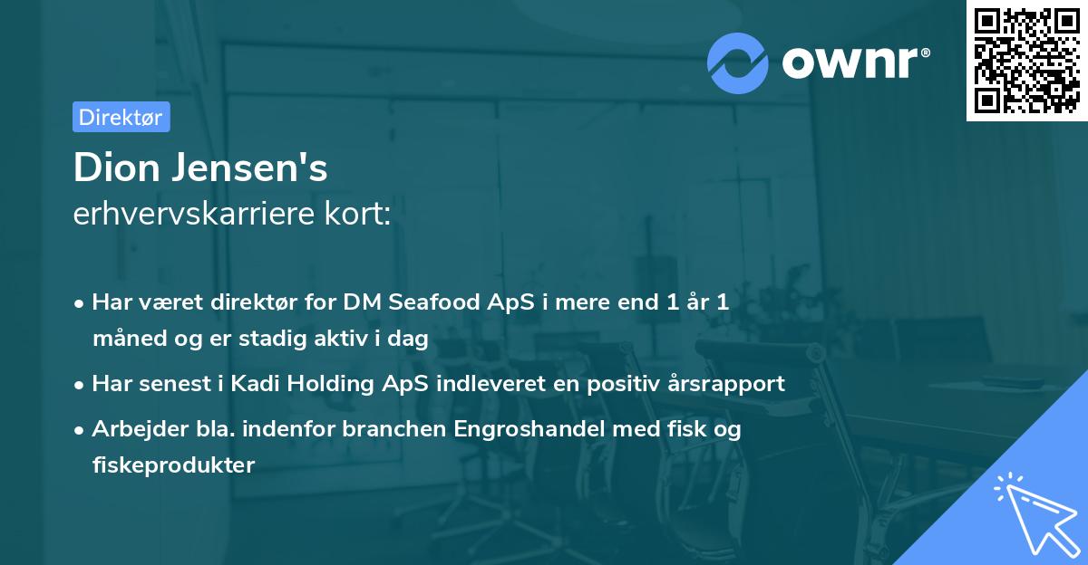 Dion Jensen's erhvervskarriere kort