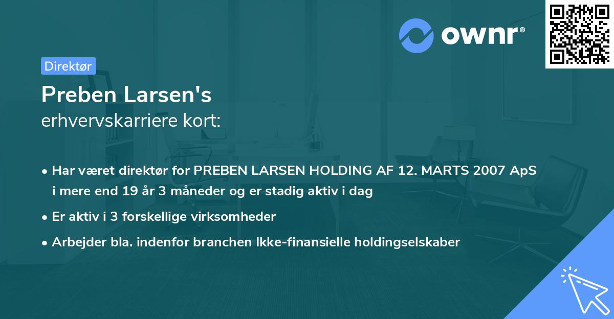Preben Larsen's erhvervskarriere kort