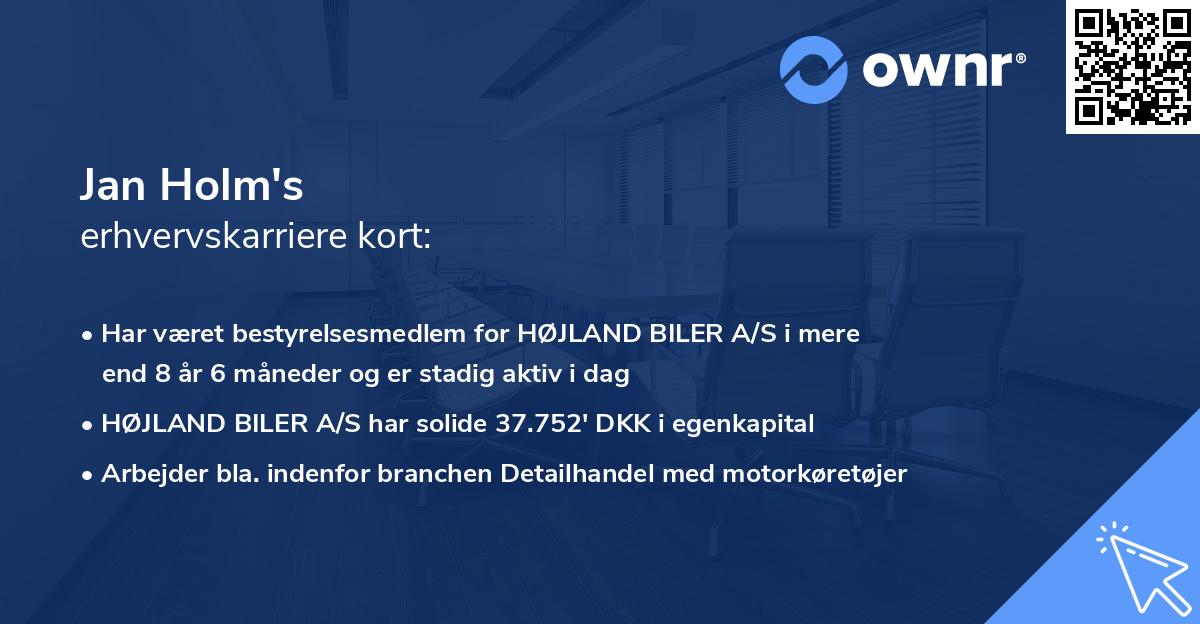 Jan Holm's erhvervskarriere kort