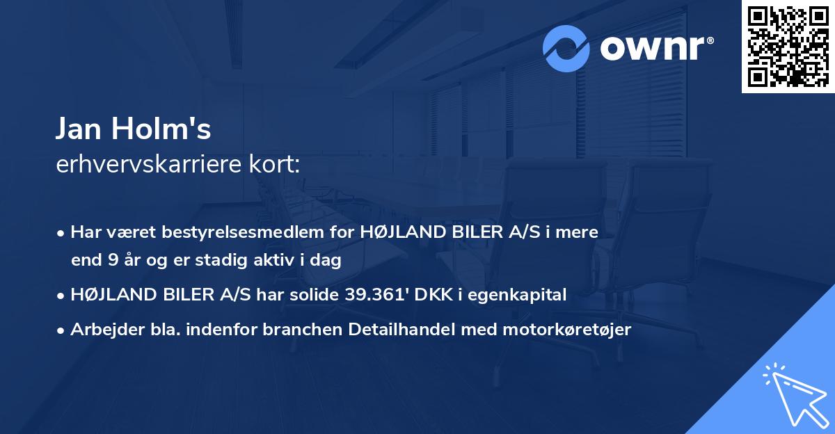 Jan Holm's erhvervskarriere kort