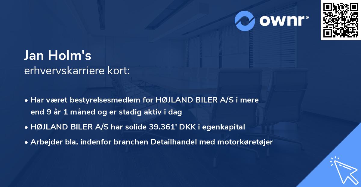 Jan Holm's erhvervskarriere kort