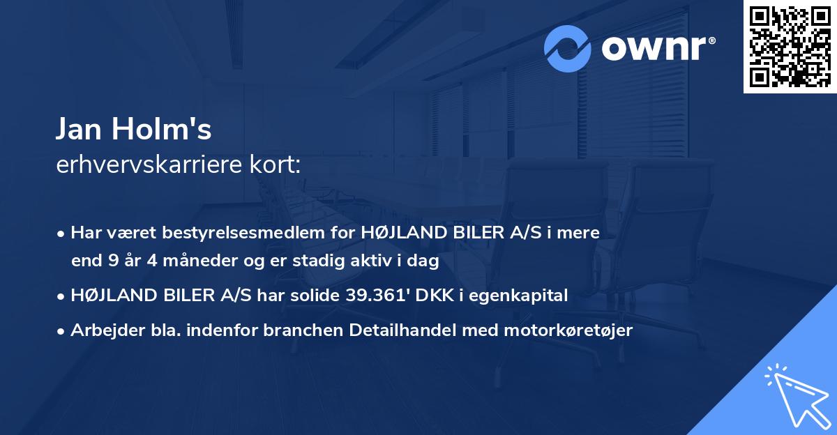 Jan Holm's erhvervskarriere kort