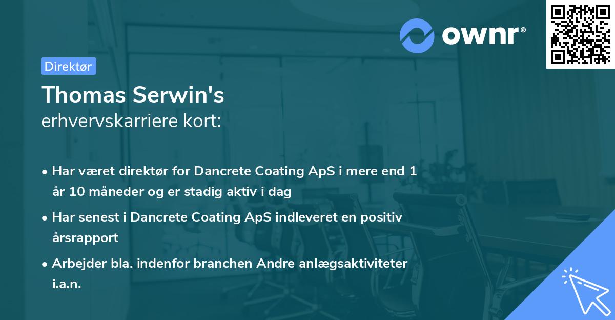Thomas Serwin's erhvervskarriere kort