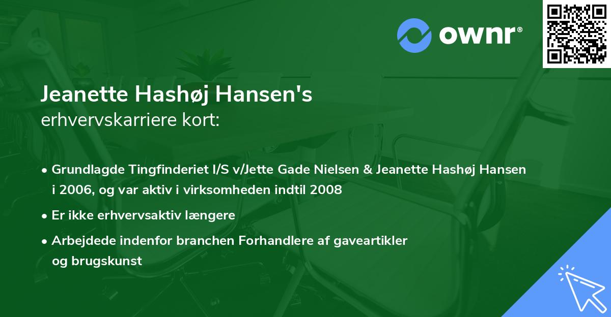 Jeanette Hashøj Hansen's erhvervskarriere kort