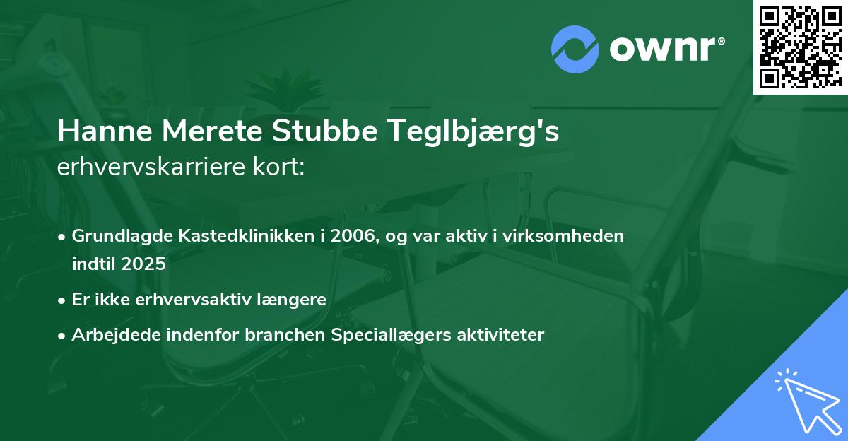 Hanne Merete Stubbe Teglbjærg's erhvervskarriere kort