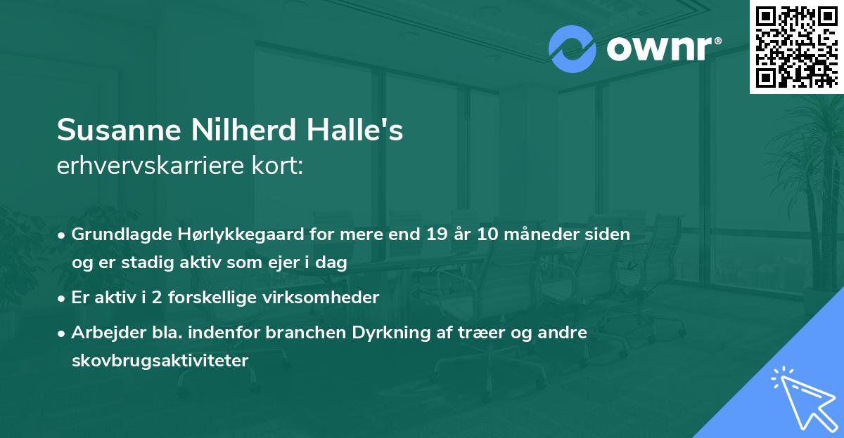 Susanne Nilherd Halle's erhvervskarriere kort