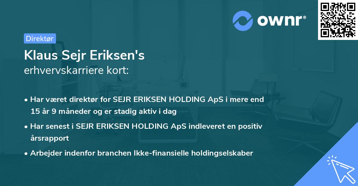 Klaus Sejr Eriksen's erhvervskarriere kort