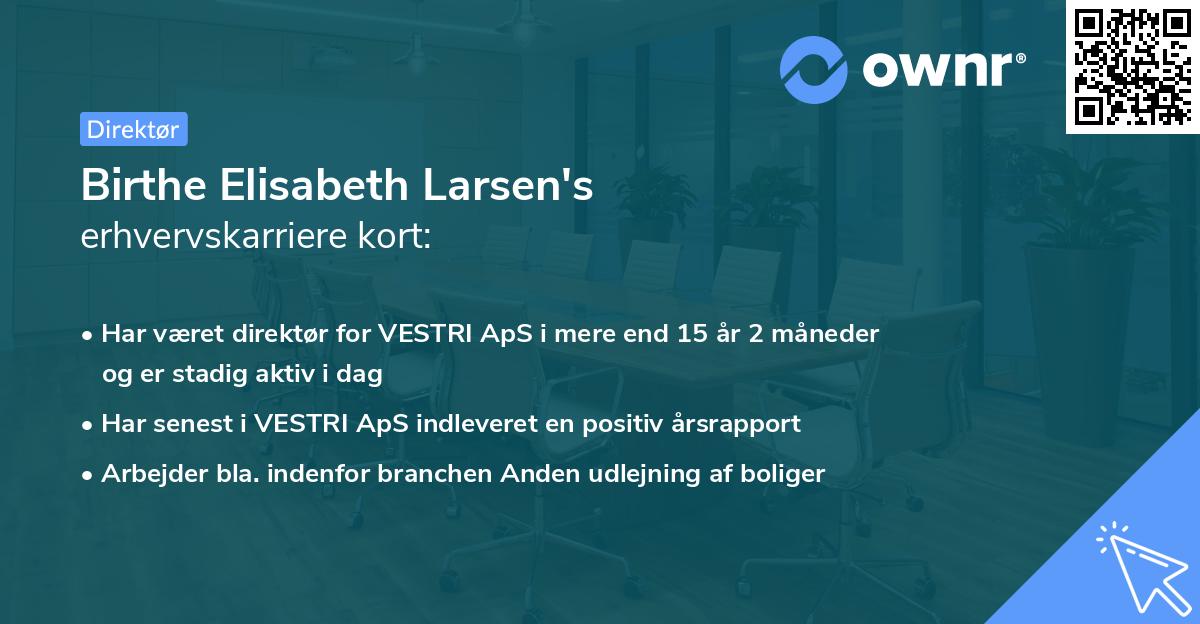 Birthe Elisabeth Larsen's erhvervskarriere kort