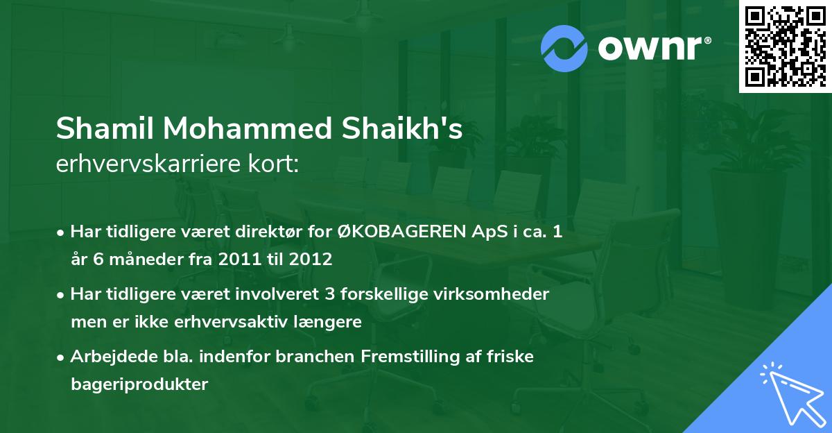 Shamil Mohammed Shaikh's erhvervskarriere kort