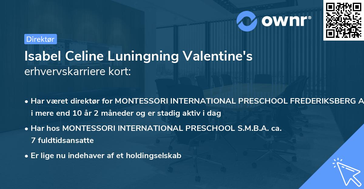 Isabel Celine Luningning Valentine's erhvervskarriere kort