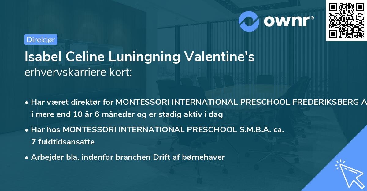 Isabel Celine Luningning Valentine's erhvervskarriere kort