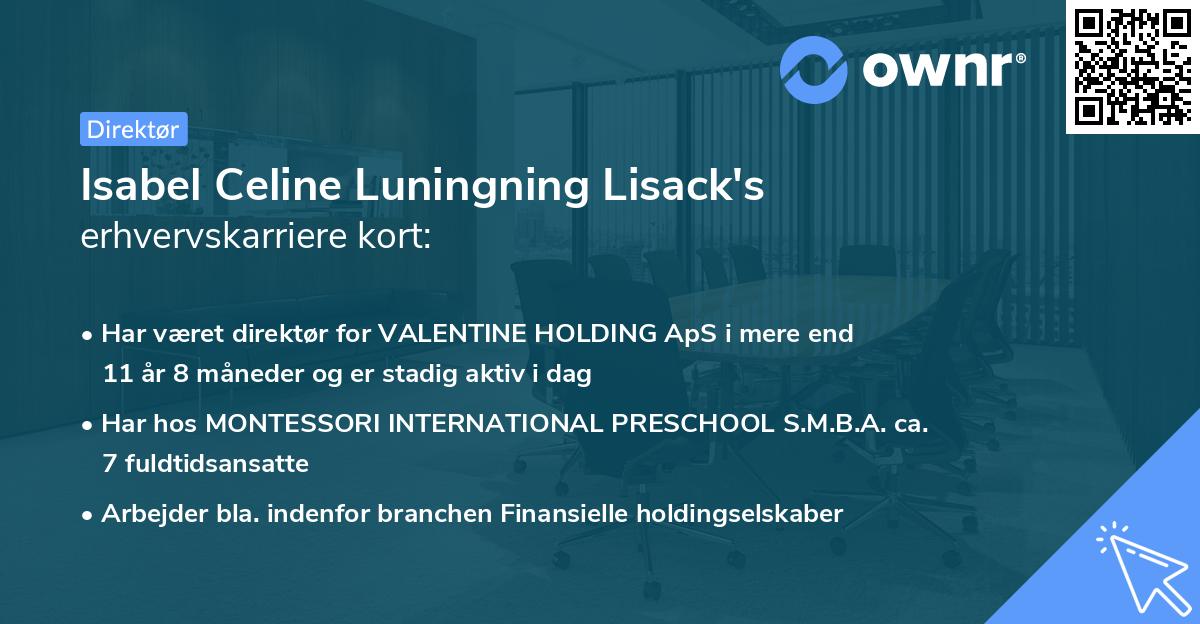 Isabel Celine Luningning Lisack's erhvervskarriere kort