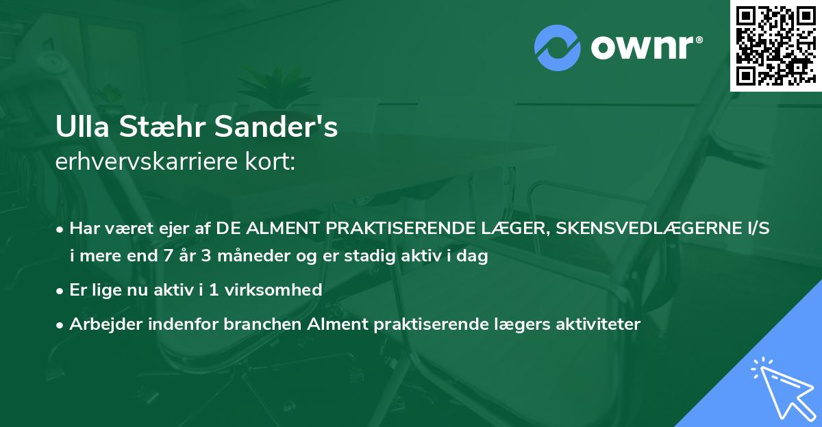 Ulla Stæhr Sander's erhvervskarriere kort