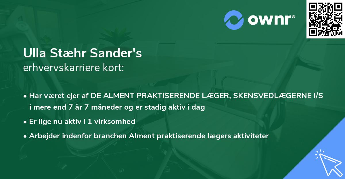 Ulla Stæhr Sander's erhvervskarriere kort