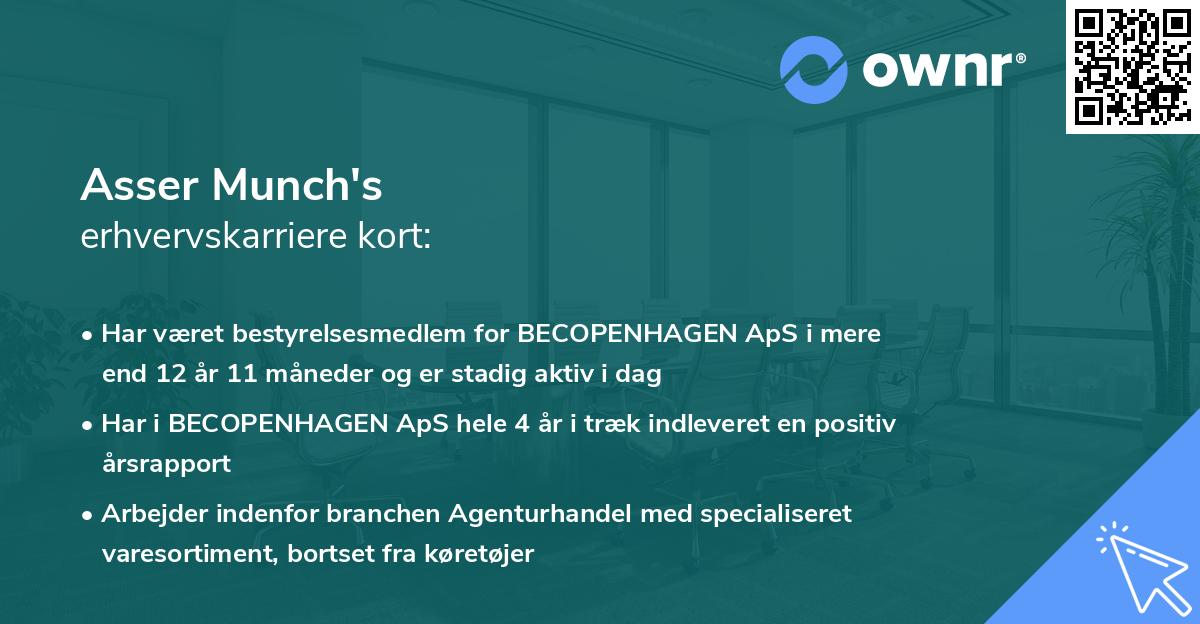 Asser Munch's erhvervskarriere kort