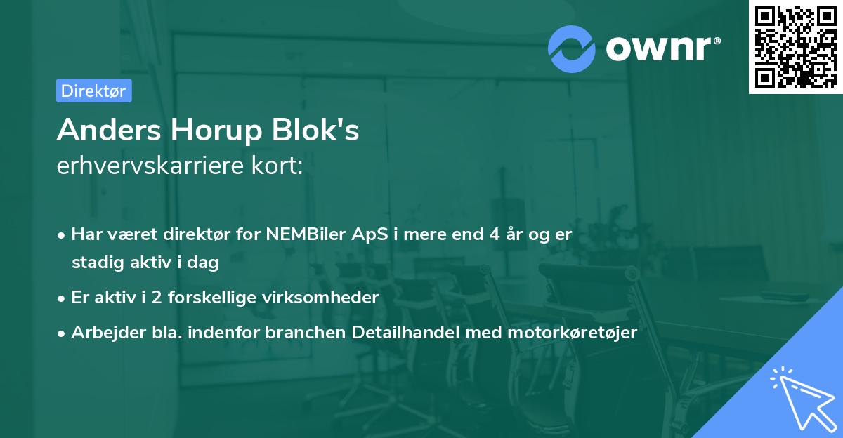 Anders Horup Blok's erhvervskarriere kort