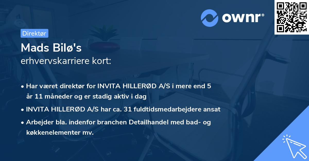 Mads Bilø's erhvervskarriere kort