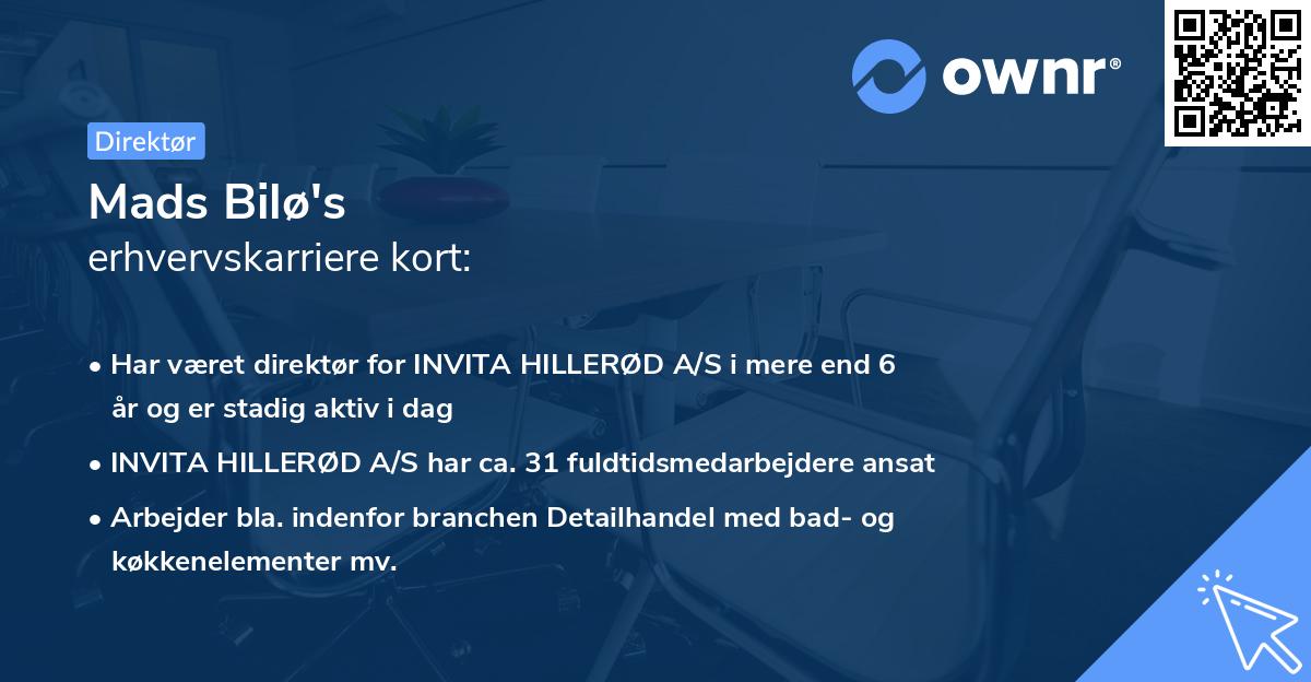 Mads Bilø's erhvervskarriere kort