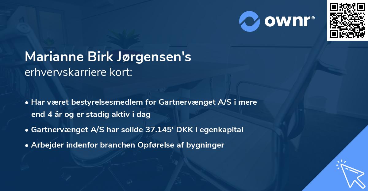 Marianne Birk Jørgensen's erhvervskarriere kort