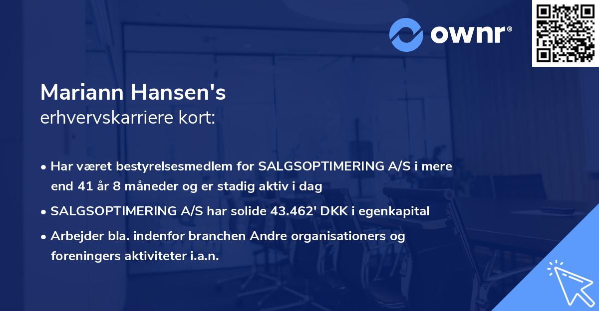 Mariann Hansen's erhvervskarriere kort