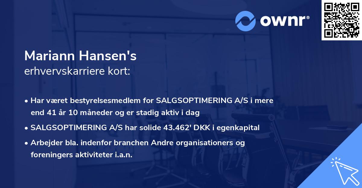 Mariann Hansen's erhvervskarriere kort
