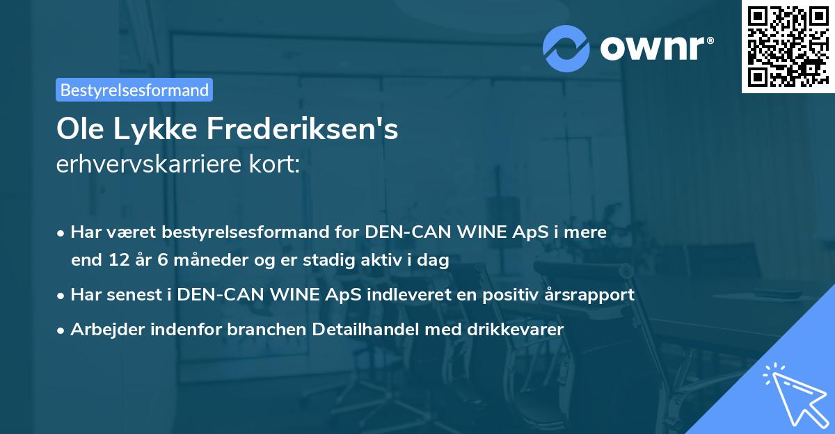 Ole Lykke Frederiksen's erhvervskarriere kort