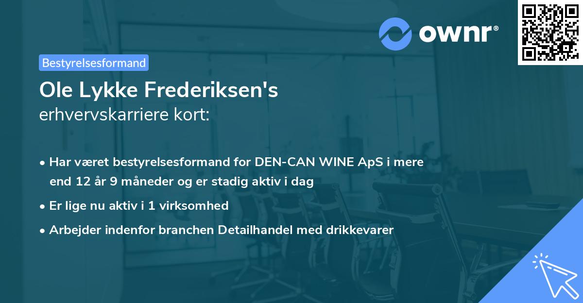 Ole Lykke Frederiksen's erhvervskarriere kort