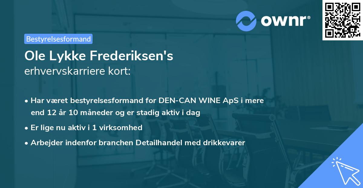 Ole Lykke Frederiksen's erhvervskarriere kort