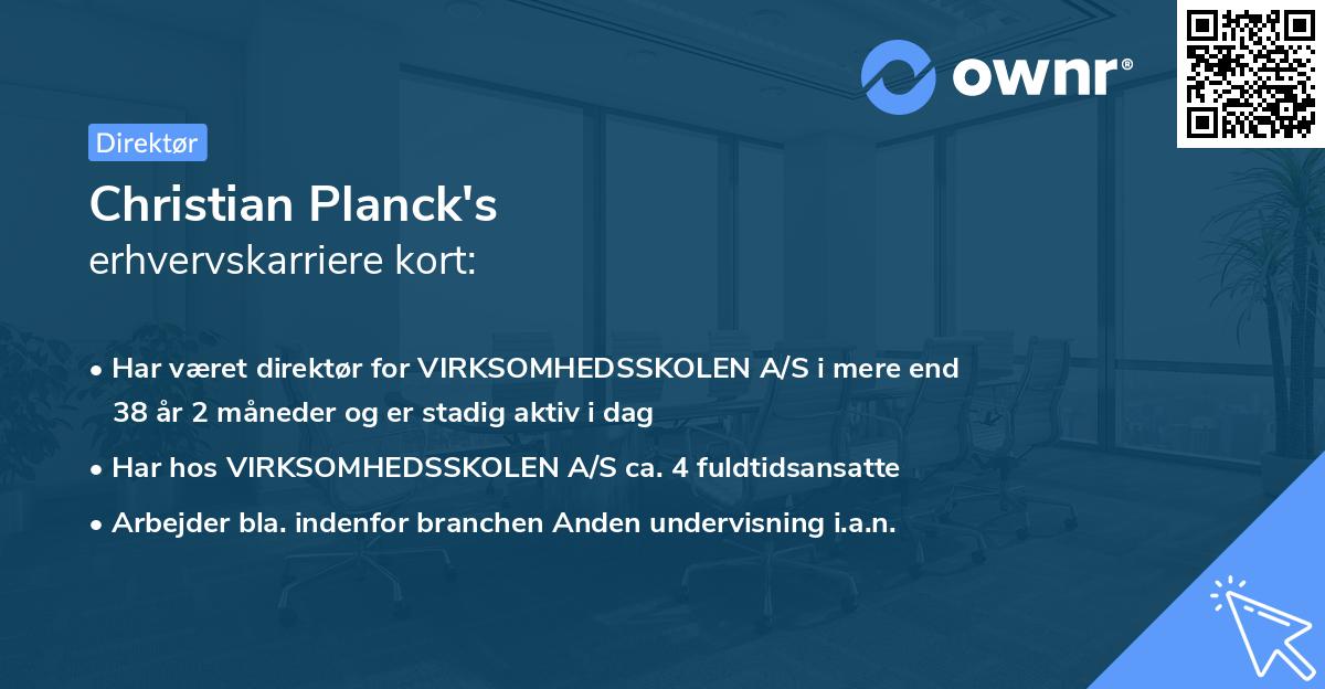 Christian Planck's erhvervskarriere kort