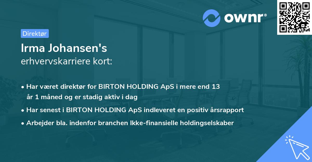 Irma Johansen's erhvervskarriere kort
