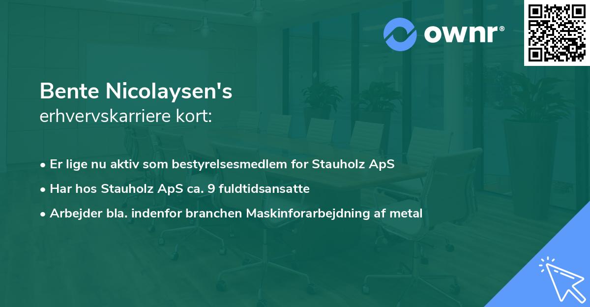 Bente Nicolaysen's erhvervskarriere kort
