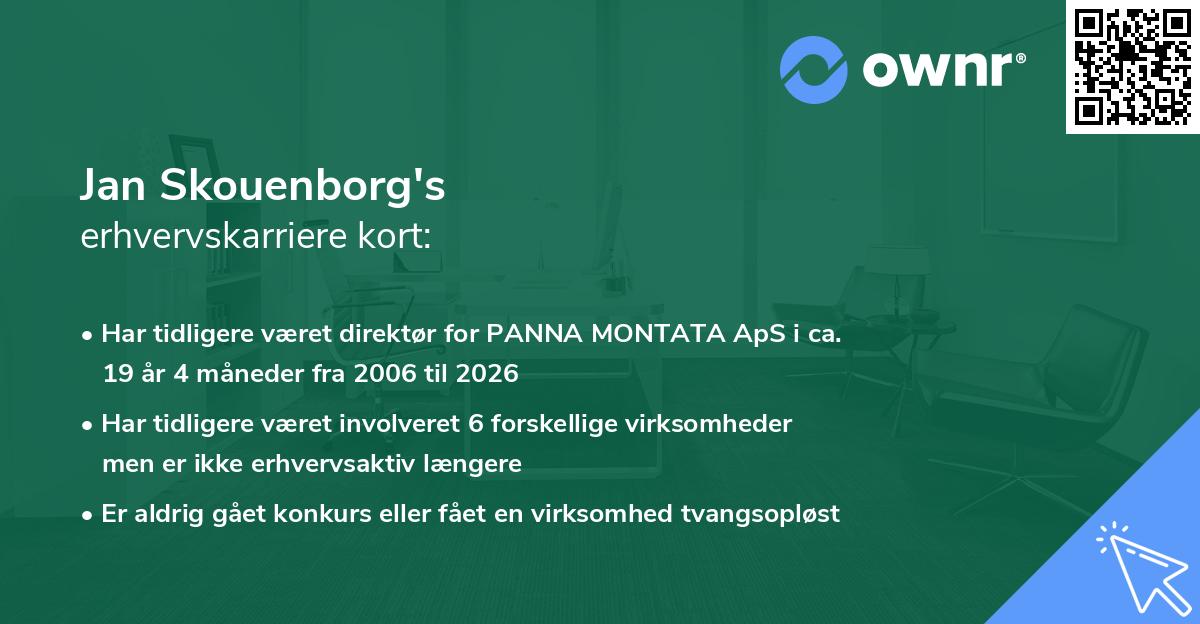 Jan Skouenborg's erhvervskarriere kort