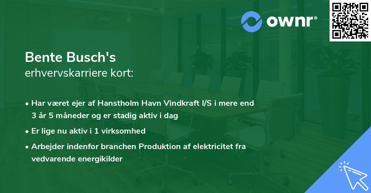 Bente Busch's erhvervskarriere kort