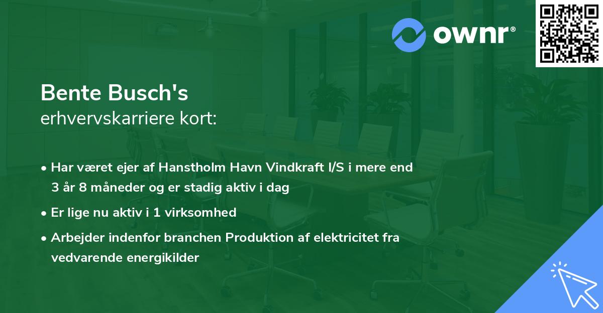 Bente Busch's erhvervskarriere kort