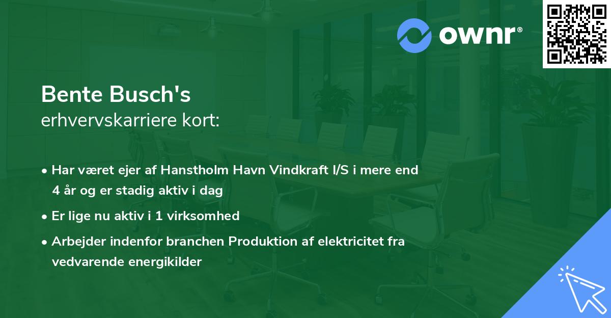 Bente Busch's erhvervskarriere kort