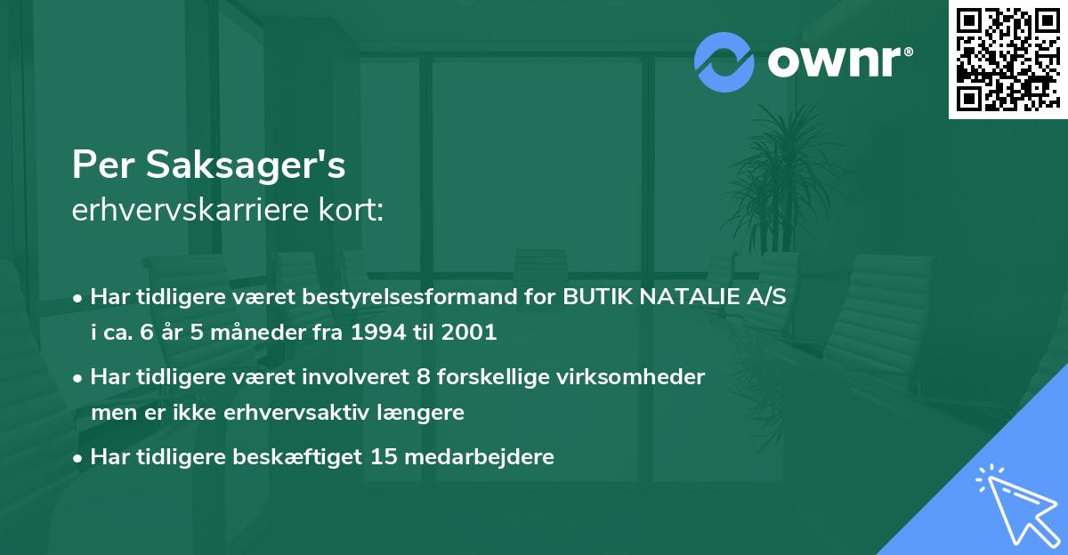 Per Saksager's erhvervskarriere kort