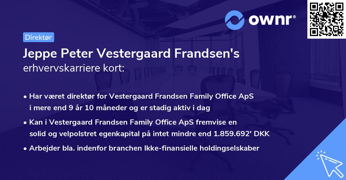 Jeppe Peter Vestergaard Frandsen's erhvervskarriere kort
