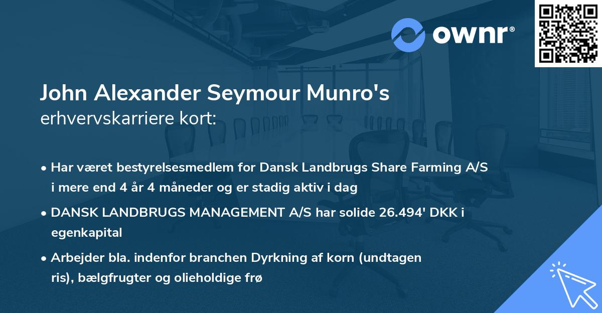 John Alexander Seymour Munro's erhvervskarriere kort