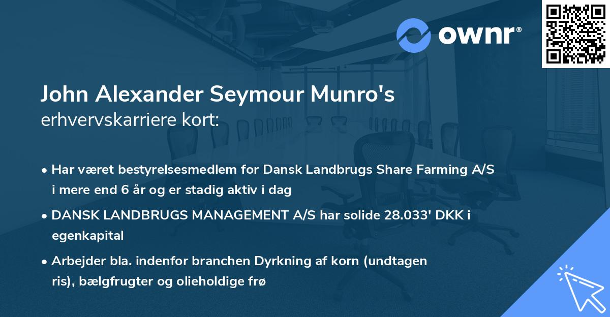 John Alexander Seymour Munro's erhvervskarriere kort
