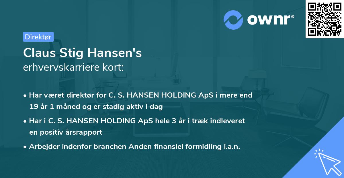 Claus Stig Hansen's erhvervskarriere kort