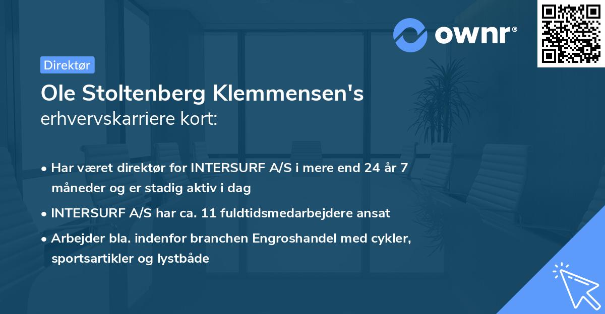 Ole Stoltenberg Klemmensen's erhvervskarriere kort